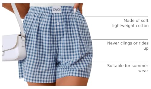 Image of LOMON Womens Boxer Shorts Casual Summer 2026 Pajama Lounge Sleep Pj Gingham Plaid Shorts Y2K Beach Bottoms
