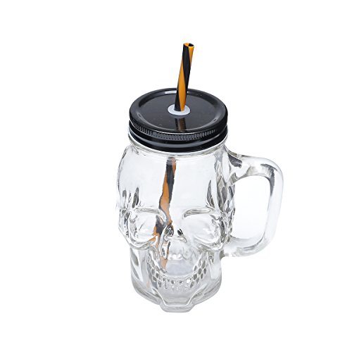 Caneca de Vidro com Tampa e Canudo Caveira Rock Style Lyor Multicor