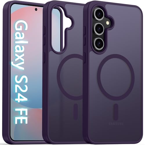 Image of Oterkin Magnetic Samsung Galaxy S24 FE Case, Dark Purple | Matte, Compatible with MagSafe, Frosted Translucent, Shockproof Anti-Scratch Slim Fit, Military Grade Protection
