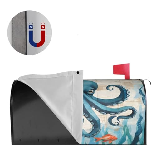 Image of Blue Octopus Mailbox Cover Magnetic Waterproof Mailbox Wraps Post Letter Box Decor 21x18 in