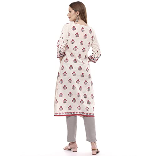 Image of Rangriti Off White Poly Cotton Straight Kurta for Women