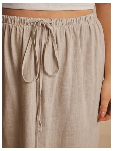 GORGLITTER Women's Plus Size Linen Skirts Drawstring Elastic Waist Boho Vacation Maxi Skirt4