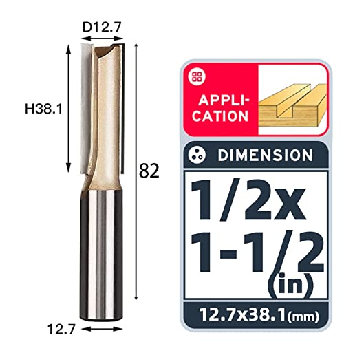 Straight Bit 1/4 1/2 Woodworking Slotting 1 2 Flute Long Blade Bit Tool End Side Work 1Pcs(1-2x1 1-2)