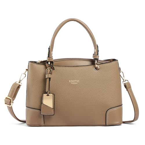 Image of EXOTIC Premium Caramel Edge Structured Handbag for Women | Dual Tone Satchel Bag | Multi-Compartment | Top Handle with Adjustable Sling Strap | Textured PU Leather