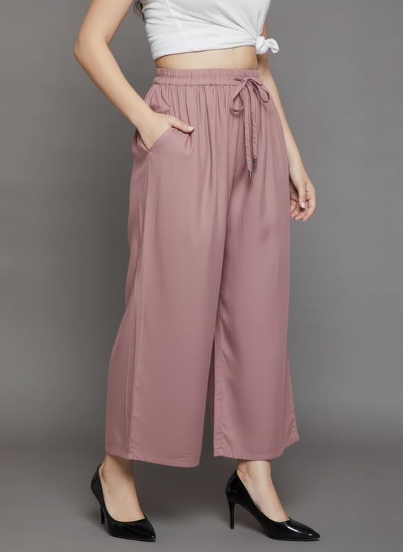 Image of Super Soft Viscose Rayon Flared Palazzo Pants for Women Stylish Wide Leg Straight Relaxed Fit Casual Ethnic Office Wear