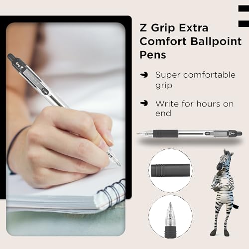Zebra Z Grip Black Ballpoint Pens, Retractable With Smooth Ink, Comfortable Grip And Pocket Clip Reliable Biro Medium Point 50 Pack Of Black - 4