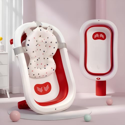 Image of StarAndDaisy Bath Tub for Baby 0-3 Years /Foldable Bath tub for Kids with Cushion, Space Saving Design, Newborn Baby Folding Bathing Tub Girls & Boys, Easy to Store -Red