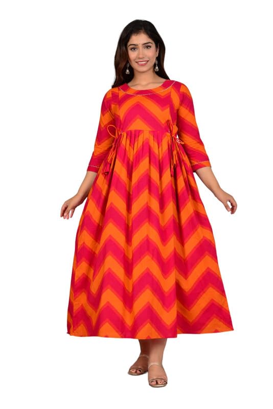 Image of Women's Pure Cotton Printed Maternity Gown /Maternity wear /Feeding Gown A-line Maternity Feeding Dress Maternity Kurti Gown for Women