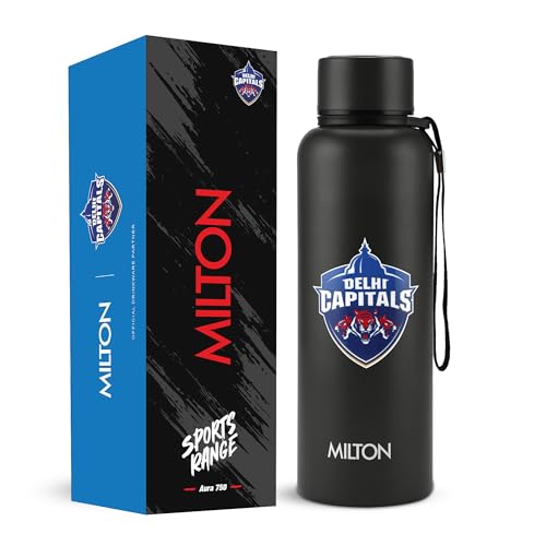 Image of Milton Sports Aura 750 | DC Official Drinkware Partner I Limited Edition Delhi Capitals Water Bottle | Stainless Steel I 24 Hr Hot & Cold | Designed for Cricket Lovers | 725 ml | Black