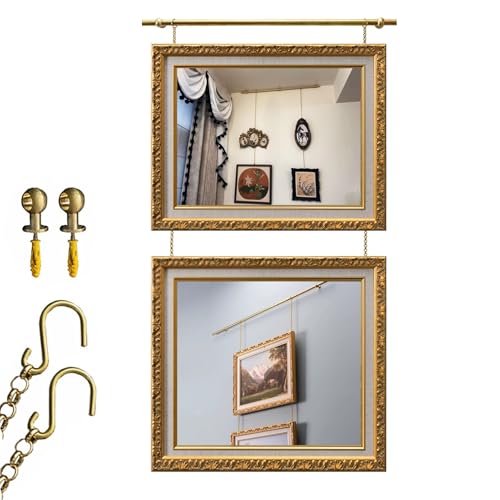 Image of Picture Rail Hanging System Gold Gallery Picture Rail Hanging Kit Brass, Metal Picture Hangers Wall Decor for Concrete, Indoor Art Picture Hanging Track and Photo Display Rod(230cm /90.6in /7.5ft)