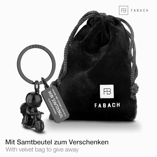 FABACH Motorrad Schlüsselanhänger mit Schutzengel und Gravur - Fahr vorsichtig Engel für Motorradfahrer - Glücksbringer Motorradführerschein