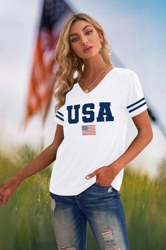 American Flag Shirts Women Patriotic Shirt 4th of July Tee Tops V-Neck Short Sleeve Summer T-Shirt3