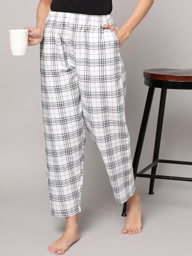 Image of KRYPTIC Women's 100% Pure Cotton Woven Pyjama | Mid Rise Relaxed Fit Full Length Nightwear Pant with Elasticated Drawstring Waistband & Side Pocket | Comfortable Lounge, Sleepwear & Casual Bottom Wear