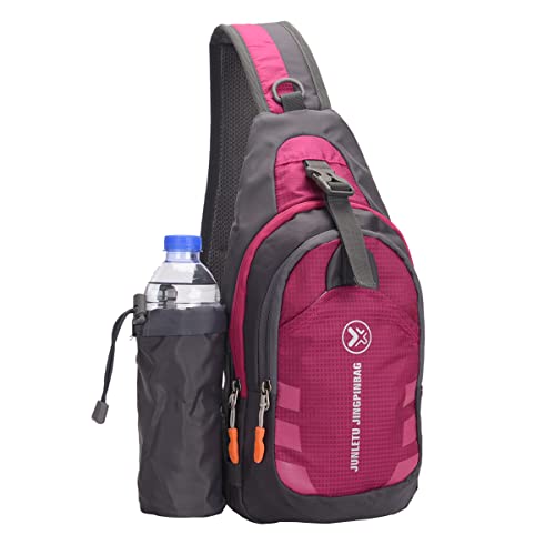 Mochila tiracolo impermeável, resistente ao desgaste, bolsa transversal com suporte de garrafa de água removível, para esportes, bicicleta, trilhas, viagens (verde), Rosa, M