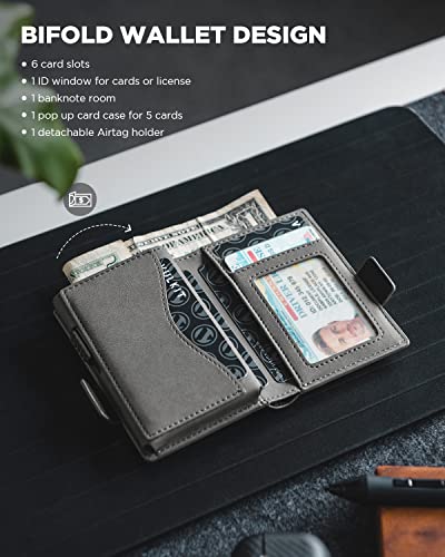 Image of VULKIT Card Holder Wallet with Airtag Holder & ID Window Pop Up Leather Wallet RFID Blocking Magnetic Closure for Men
