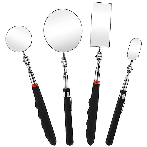Image of Jucoan 4 Pack Telescoping Inspection Mirror, Flexible Inspection Mirror Round and Rectangular Adjustable Inspection Mirror for Observing Vehicle Small Details,Extends up to 25 Inch, 360 Swivel