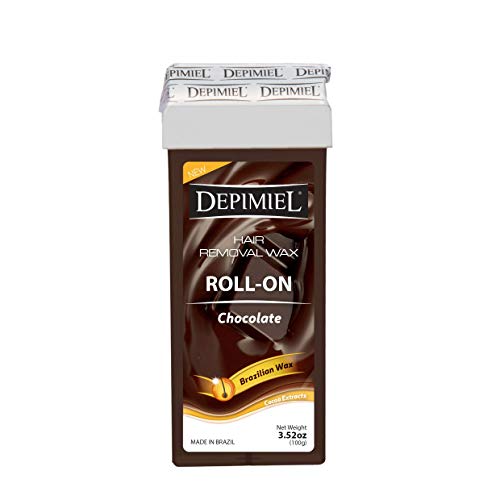 Chocolate Roll On Wax Cartridge - Hair Removal Soft Wax System with Cacao Extract - Depilatory Roller for Body (Legs & Arms) - Self Waxing 3.52 Oz (4 Pack)