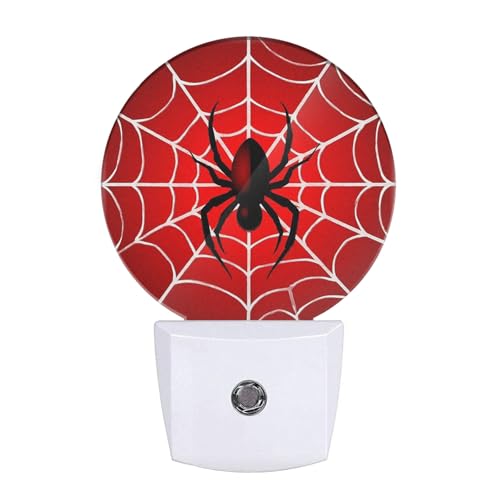 Image of EKOBLA Red Spider Web Night Light, Hero Theme Night Lights Plug Into Wall with Dusk to Dawn Sensor, LED Nightlights for Bedroom, Bathroom, Gifts Ideal for Teen Boys and Men Cave