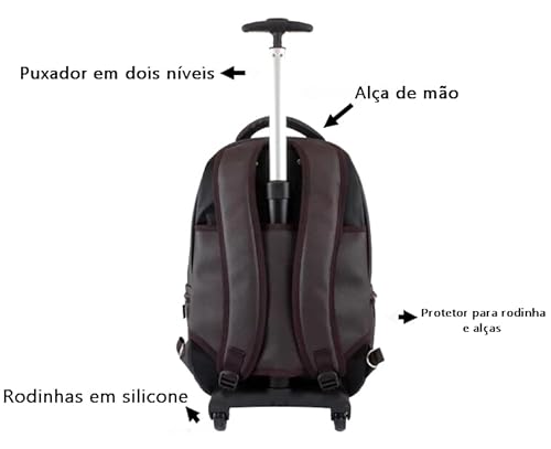 Mochila Executiva Marrom Notebook Rodinha Carrinho Impermeável Em Poliuretano Unissex Trabalho Facul