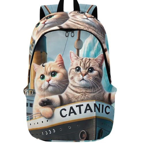 Cute Cats Titanic Kitten Lightweight Casual Backpack for Men Women Cool Bookbag for Teen Girls