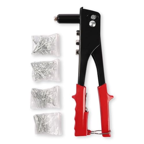 Heavy Duty Rivet Gun Tool Hand Riveter Kit for Metal Plastic and Automotive Repairs | Manual Pop Rivet Gun with Multiple Nozzle Sizes | Riveting Tool for DIY Sheet Metal Workshop & Garage Use