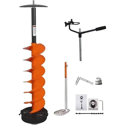 Nordic Legend Hardware Lite E-Drill Combo, Cordless Nylon Ice Drill Auger 6" Dia. W/ICE Scoop Chipper/Universal Drill Adapter/Ice Fishing Rod Rack and 1 Set REPLACMENT Blades