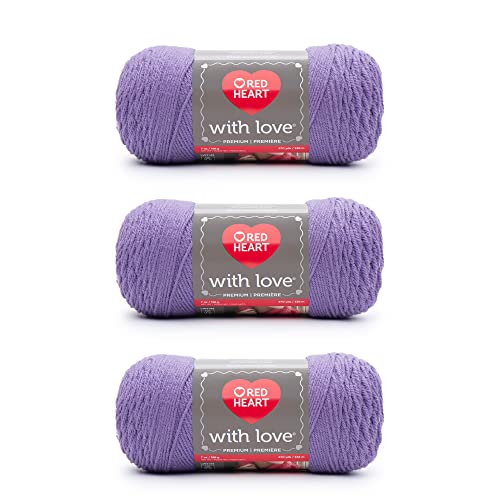 Red Heart with Love Acrylic Yarn for Crocheting, Lilac, 3-Pack