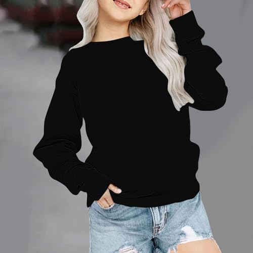 DDAPJ pyju Sweatshirts for Girls Kids Casual Long Sleeve Crew Neck Pullover Loose Fit Solid Color Basic Sweatshirt 1-12 Years2
