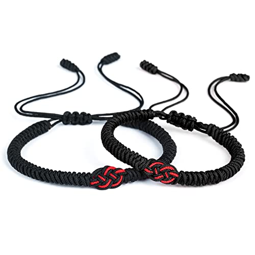 Matching Couple Bracelets for Men Women Red Black Mix Infinity Love Lucky Bracelet Tibetan Lucky Amulet Knot Bracelet With Pinky Promise Card Relationship Bracelets for Boyfriend Girlfriend2