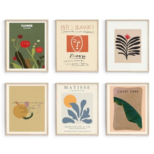 Image of Habseligkeit Matisse Wall Art Prints, Abstract Bedroom Wall Decor, Posters for Girls' Room Aesthetic Vintage Set of 6, 11 inchx14 inch Unframed