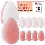 IMPRESA Dual-Sided Facial Scrub Pads - Exfoliating Face Sponges - Made in USA Face Exfoliation Sponge - Deep Cleansing & Makeup Removal Scrub Pads - Pack of 10