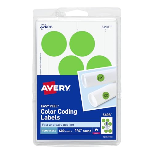 Avery 5498 Removable Print or Write Color Coding Labels for Laser Printers, 1-1/4