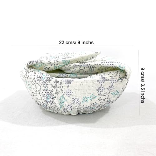 Image of Swayam 100% Cotton Cloth Roti Casserole | Hot Chapati Box | Washable Bread Basket | 22 cm Round Roti Basket | Geometric Design - White & Grey