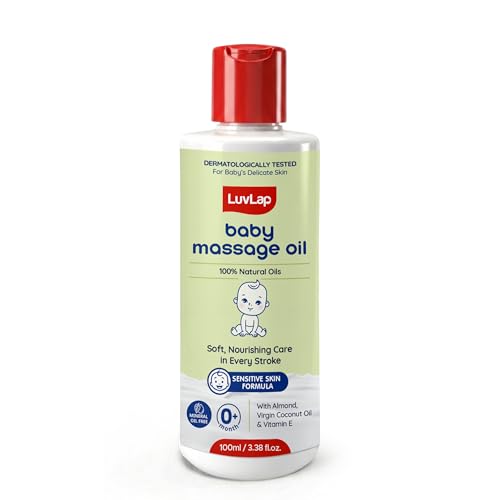 Image of LuvLap Baby Massage Oil with Almond, Virgin Coconut Oil & Vitamin E, Deep Nourishing, Skin Repair & Relaxation, Ayurvedic Non-Sticky Oil for Soft New Born Skin, 100% Natural, Derma Safe, 100ml