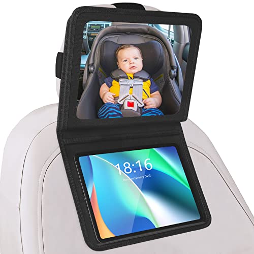 Image of Brislut Baby Car Mirror with Adjustable Tablet Holder, Road Trip Essentials for Kids, Backseat Mirror to See Rear Facing Infant, Ipad Case for Car Headrest
