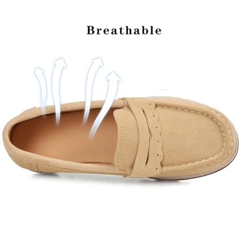 Image of Ruiatoo Women's Slip-On Platform Loafers Suede Wedge Mocs Low-Top Lightweight Casual Office, Travel, Daily Walking Shoes