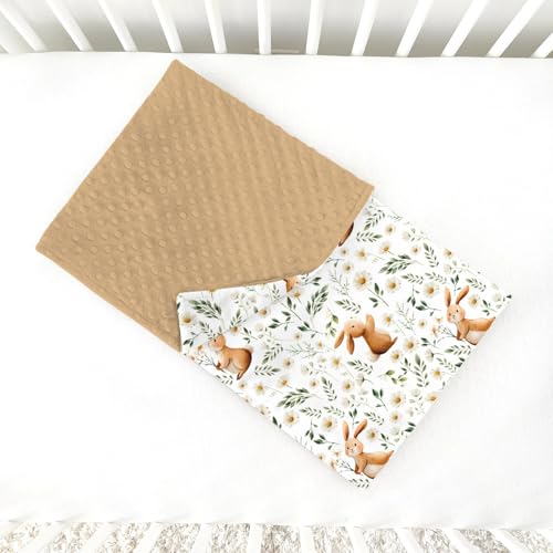Image of Brown Baby Blankets for Girls 30 x 40, Soft Double Layer Minky Blanket with Dotted Fleece Back, Nursery Bed Receiving Quilt Newborn Infant Toddler Shower Gift Bunny Spring Daisy Flower Theme