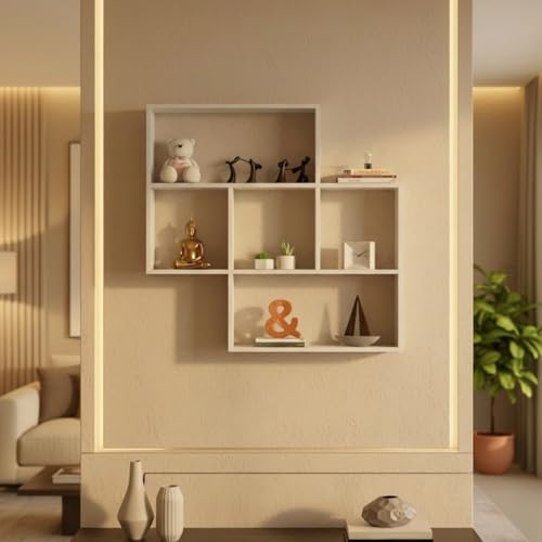 Image of RETICA Multipurpose Modular Wall Racks /Shelves /Organiser /Decor Particle Board Wall Shelf (Number of Shelves - 5, White)