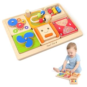 Montessori Busy Board for 1 Year Old: Modular Sensory Activity Board for Babies, Sorting & Stacking Toys for Toddlers 1-3, Learning Fine Motor Wooden Toys, Toddler Plane Activities Gifts Girls Boys