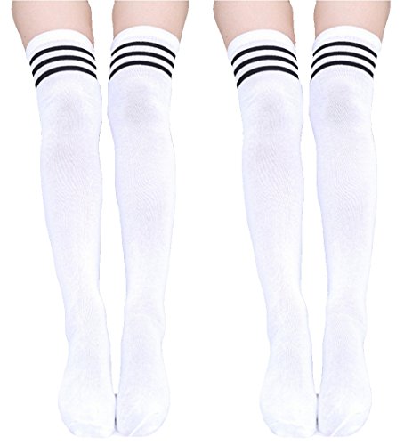 Krautwear® Lot de 4 paires de chaussettes montantes pour femme et fille Motif 3 rayures - Noir - Taille Unique Cover