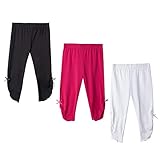 Flaryzone Toddler/Little Girls' Basic Capri Leggings with Knots Stretchy Soft Cotton Pleated Cropped