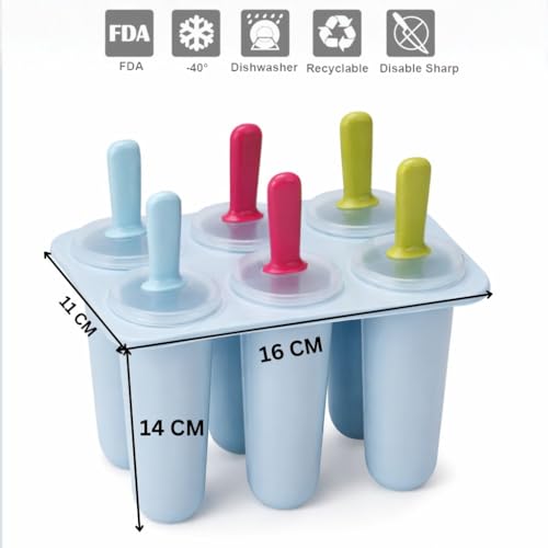 Image of Silicone Popsicle Kulfi Mold Set (6 Cavities) with Reusable Sticks | BPA Free | Ice Cream /Kulfi /Ice Candy Maker | Food Grade | Easy Release | Dishwasher Safe (Blue)