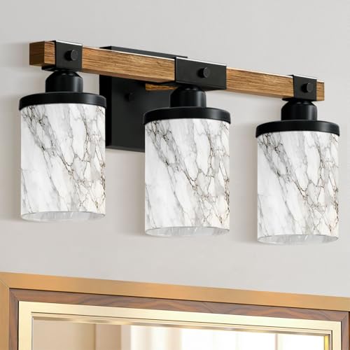 3-Light Bathroom Light Fixtures Natural White Marble Texture for Skin