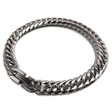 [silver KYASYA]ステンレス 定番 ダブル喜平ブレスレット 幅9mm 太め チェーン メンズ 6面カット シルバー 18cm 20cm ごつめ 王道 中折れ式 存在感 男性 金属アレルギー対応(21cm)