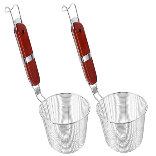 Sosoport 2Piezas Escurridor de Pasta Inoxidable con Mango de Madera Herramienta de Cocina Duradera para Hogar y Restaurantes
