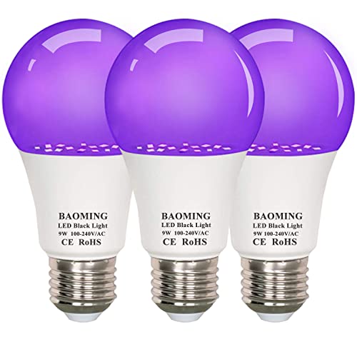 BAOMING E27 LED Ampoule UV 9W noire lampe , lumière noire soirée fluo , pour Halloween, fêtes d'anniversaire pour enfants, peinture corporelle, 3 pièces Cover