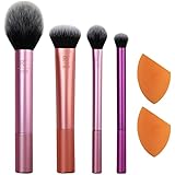 Real Techniques Makeup Brush Set with 2 Sponge Blenders for Eyeshadow, Foundation, Blush, and Concealer, 6 Piece Makeup Brush Set