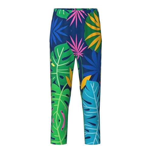 Pajama Pants Pajama Bottoms with Elastic Waistband Sleepwear Lounge Pants, Colorful Palm Leaves