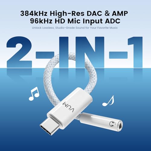 Image of VUM USB-C to 3.5mm Headphone Jack Hi-Res DAC & AMP Dual Chip Audio Adapter | CX31993 & MAX97220 Chipset USBC DAC, Headphone Amplifier, 4N OFC Silver-Plated Cable, TRRS HD Mic Input Supported