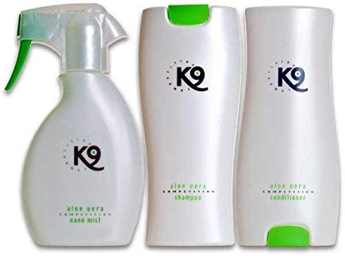 K9 Competition - Set économique : 1 shampoing Aloe Vera 300 ml + 1 après-shampoing Aloe Vera 300 ml + 1 Nano Mist Aloe Vera 250 ml pour chien de qualité supérieure en provenance de Suède